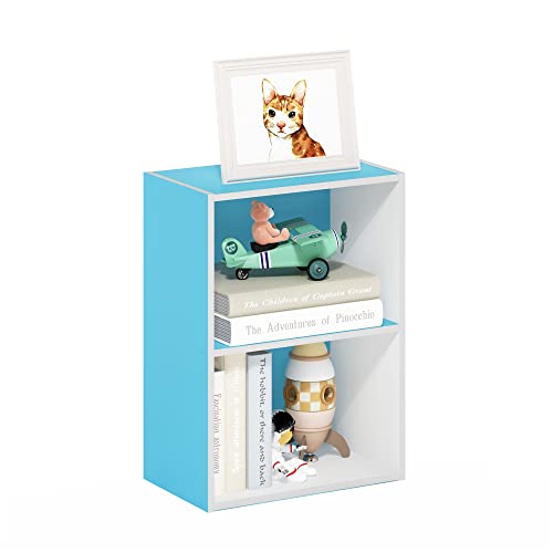 Furinno Luder Bookcase / Book / Storage, 2-Tier, Light Blue/White - color: White/Light Blue, size: 2-Tier, 9 x 16 x 21