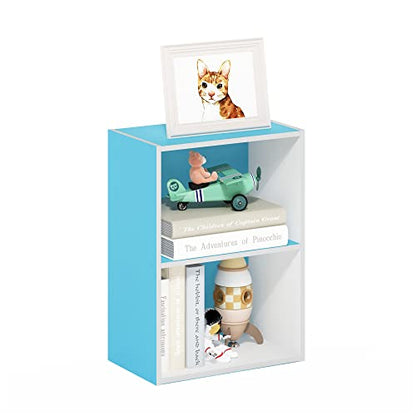Furinno Luder Bookcase/Book/Storage, 2-Tier, Light Blue/White (Pack of 4) - color: White/Light Blue, size: 2-Tier (Pack of 4)