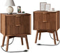 Walnut Fluted Nightstands Set of 2 with Charging & Beveled Edges | 18in Wide, FSC-Certified MDF, Solid Wood Legs, 2 Drawer, Metal Handle, Modern, Bedroom, Night Stand, Bedside Table, End Table - color: Walnut - Beveled Drawer, size: 18"W