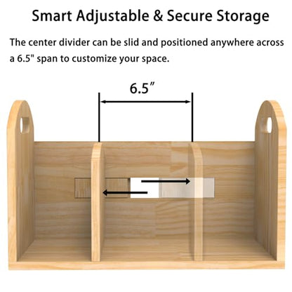 100% Solid Wood Adjustable Desktop Bookshelf, Retro Tabletop Book Shelf File Holder, Vertical Bookshelf Divider Desk Shelf for Home School Office Organization, Perfect for Books, Cookbooks, Magazine - color: Natural Beige