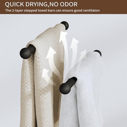 YINMIT Hand Towel Stand with Heavy Wood Base, Free Standing Towel Rack Double T-Shape Hand Towel Holder for Bathroom, Countertop Towel Holder for Bathroom, Kitchen, Countertop Vanity - color: Rustic Brown 2 Tier