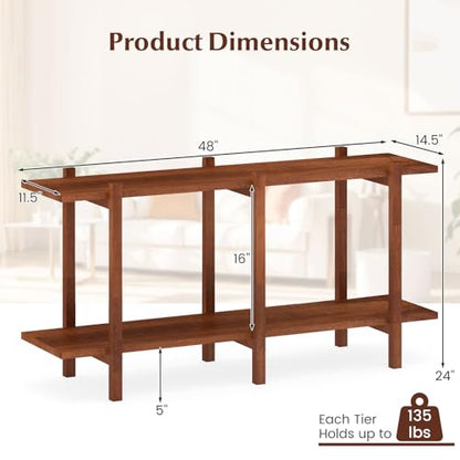 Giantex 2-Tier Wood Bookshelf, 48" Modern Console Table with Wide Storage Shelf, Horizontal Rubber Wood Bookcase, Open Display Racks Shelving Unit for Bedroom, Living Room, Office, Entryway