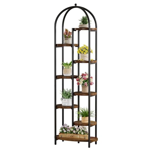 Tribesigns Arch Plant Stand Indoor, 71" Tall Corner Plant Shelf, 8-Tier Plants Stand with Metal Support Frame, Tiered Flower Stands Pot Holder Display Rack for Indoor, Living Room, Patio, Brown & Black