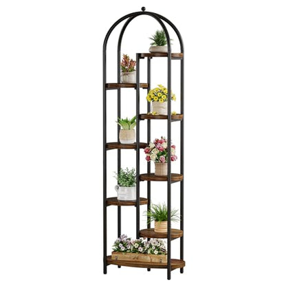 Tribesigns Arch Plant Stand Indoor, 71" Tall Corner Plant Shelf, 8-Tier Plants Stand with Metal Support Frame, Tiered Flower Stands Pot Holder Display Rack for Indoor, Living Room, Patio, Brown & Black