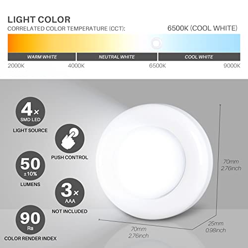 STAR-SPANGLED Push Tap Light, 2.8” Mini Night Touch LED Puck Lamp, Portable Under Cabinet Lighting AAA Battery Operated Powered, DIY Stick On Lights for Closet, Counter, Kitchen, Cool White, 5 Pack - color: White