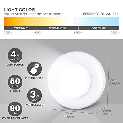 STAR-SPANGLED Push Tap Light, 2.8” Mini Night Touch LED Puck Lamp, Portable Under Cabinet Lighting AAA Battery Operated Powered, DIY Stick On Lights for Closet, Counter, Kitchen, Cool White, 5 Pack - color: White