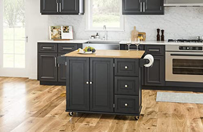 Homestyles Dolly Madison Black Mobile Kitchen Island Cart with Wood Drop Leaf Breakfast Bar - color: Black