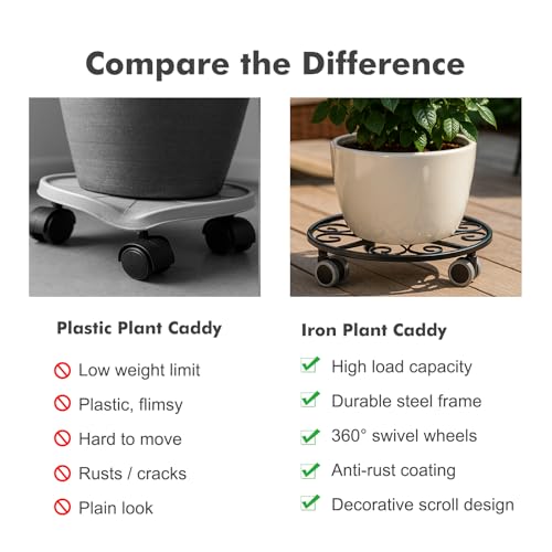 3 Pack Plant Caddy with Wheels Heavy Duty 11.8 Inches Metal Plant Stand with Wheels Plant Dolly Rolling Plant Stand Plant Roller with Casters for Indoor and Outdoor (3, Black) - color: Black