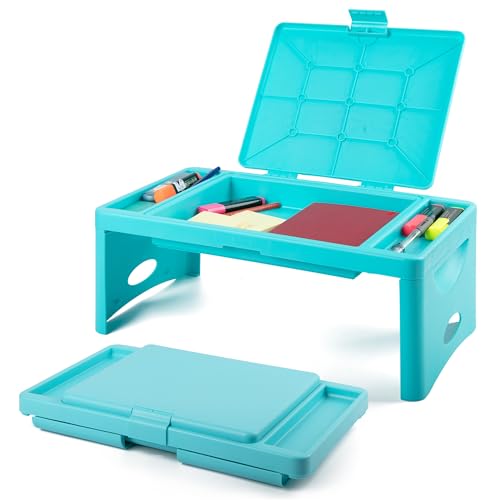 Loddie Doddie Foldable Lap Desk for Adults, Bed Tray, Teal Blue, 9.75"x12" | Portable Desk, Car Seat Tray for Road Trips, Storage Pocket, Lap Desk Kids, Folding Desk Bed Table - color: Teal Blue