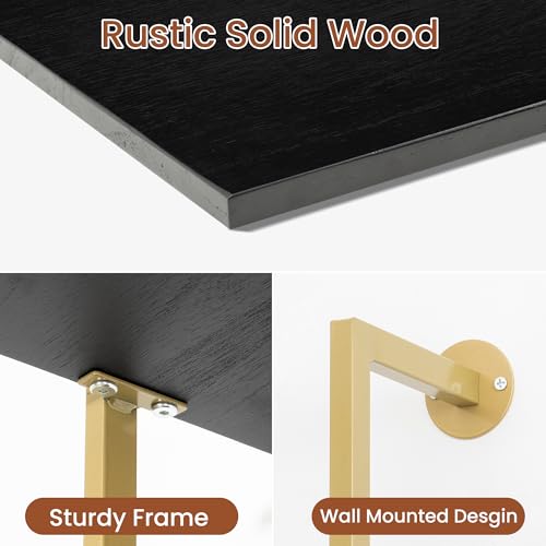 Acovy 5-Tier Bookshelf Solid Wood Ladder Shelf, Narrow Book Shelf Display Shelf, Wooden Bookcase, Wall Mount Ladder Shelf, Storage Rack for Living Room, Bedroom, Industrial Style, Black&Gold - color: Black&gold