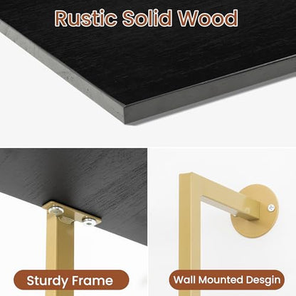 Acovy 5-Tier Bookshelf Solid Wood Ladder Shelf, Narrow Book Shelf Display Shelf, Wooden Bookcase, Wall Mount Ladder Shelf, Storage Rack for Living Room, Bedroom, Industrial Style, Black&Gold - color: Black&gold