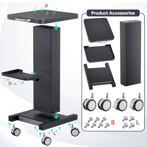 Esthetician Cart with Wheels Spa Cart for Hydrafacial RF Cavitation Machine | Beauty Salon Rolling Cart, Salon Equipment Trolley Esthetician Machine Stand, All-metal Carbon Steel, Silent Wheels w/ Locks - color: Classic - Black
