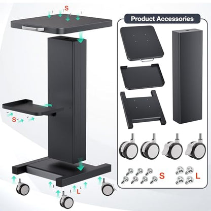 Esthetician Cart with Wheels Spa Cart for Hydrafacial RF Cavitation Machine | Beauty Salon Rolling Cart, Salon Equipment Trolley Esthetician Machine Stand, All-metal Carbon Steel, Silent Wheels w/ Locks - color: Classic - Black