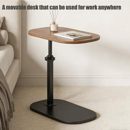 Pedestal Adjustable c Table for Small Spaces，C Shaped End Table Desktop can Turn 360° and the Height of the Sofa Small TV Tray Table Can be Adjusted for Couch - color: Walnut-height-adjustable Table-1pcs