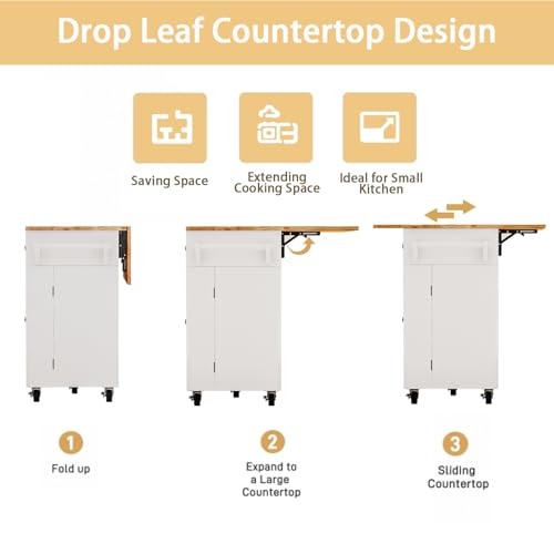 Kitchen Island Cart with Storage on Wheels, 59" Large Rolling Kitchen Island with Drop Leaf, Mobile Island for Kitchen with Towel Rack, Drawers for Dining Room, White - size: 59.3" W, style: White