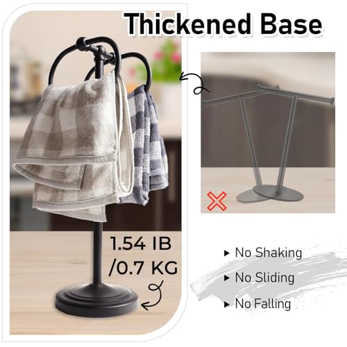 17 Inch Stainless Steel Hand Towel Holder Double Stand Hand Towel Ring for Washcloths or dishcloths Non-Slip Base Free Standing Towel Rack for Bathroom Kitchen (Black) - color: Black