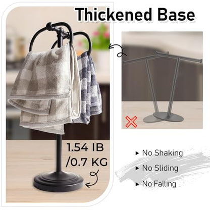 17 Inch Stainless Steel Hand Towel Holder Double Stand Hand Towel Ring for Washcloths or dishcloths Non-Slip Base Free Standing Towel Rack for Bathroom Kitchen (Black) - color: Black