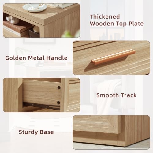 RWYHG 24'' Wide Farmhouse Night Stand with 2 Drawers,Wood Nightstand | Modern End Table Open Storage Shelf, Metal Handle, Mid-Century Bed Side Table for Bedroom, Living Room,Natural - color: Natural