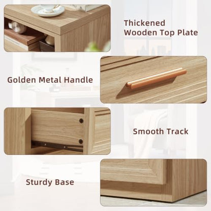 RWYHG 24'' Wide Farmhouse Night Stand with 2 Drawers,Wood Nightstand | Modern End Table Open Storage Shelf, Metal Handle, Mid-Century Bed Side Table for Bedroom, Living Room,Natural - color: Natural