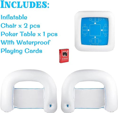 Zento Table for Pool Inflatable Game Station Set with Waterproof Playing Cards Poker Game Deck and Chairs - Card Table with Inflatable Seats for Fun in The Water by The Beach Pool (2 Packs) - size: 2