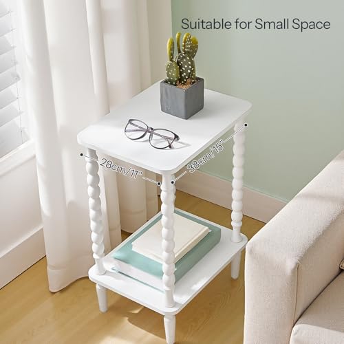 HOOBRO End Table, 2-Tier Small Side Table with Spindle Legs, Nightstand with Storage Shelves, Sofa Side Table, for Small Space, Living Room, Bedroom, White WT189BZ01 - color: White