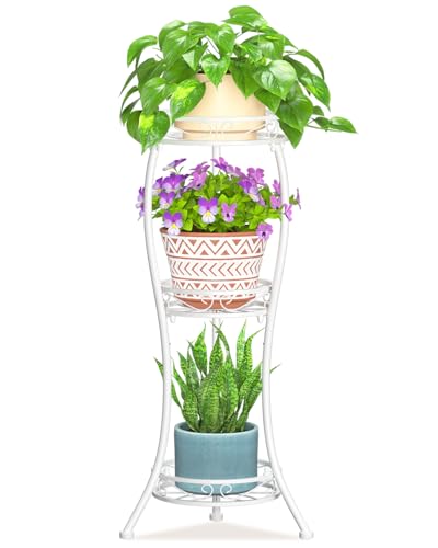 LASZOLA White 3 Tier Tall Plant Stand for Indoor Outdoor, Large Multiple Level Flower Planter Holder Organizer Rack for Patio Office Bathroom Corner Floor, Sturdy Heavy Duty Metal, Vertical Display - color: Classic White, size: 3 Tier