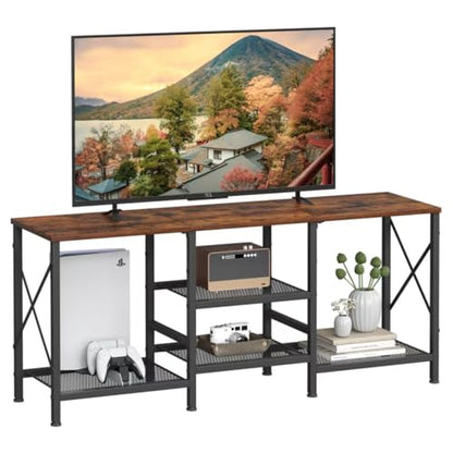 JARHETUN TV Stand for 55 Inch TV, Entertainment Center with 3-Tier Open Shelves, TV Console Table for Living Room, Bedroom, Rustic Brown - color: Rustic Brown