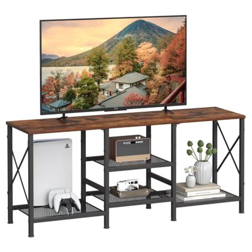 JARHETUN TV Stand for 55 Inch TV, Entertainment Center with 3-Tier Open Shelves, TV Console Table for Living Room, Bedroom, Rustic Brown - color: Rustic Brown