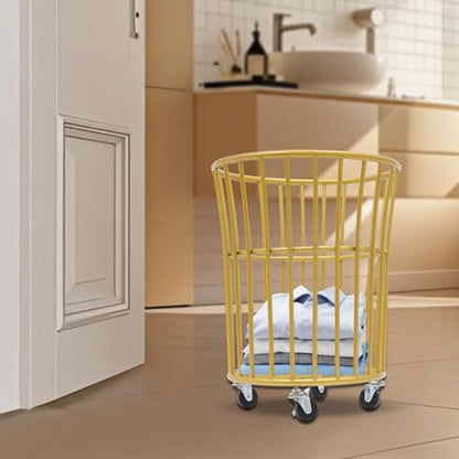 Wire Metal Rolling Laundry Basket on Wheels | Mesh Wire Laundry Basket Storage Cart for Bathroom Bedroom Dirty Clothes Storage,11.8in Base Diameter, 14.2(D)×15.7in(H) - size: C