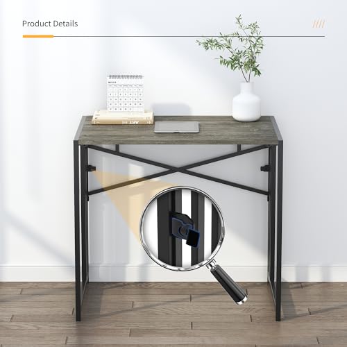 Lutown-Teen 32 inch Small Folding Desk, Writing Gaming Computer Camping Desk for Small Spaces, No Assembly Required Home Office Desk, Black Oak - color: Black Oak, size: 32 Inch