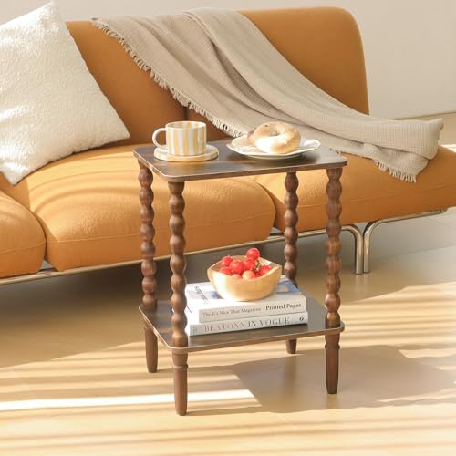 Fultyle Side Table, Small End Table with Storage Shelf, 2-Tier Small Coffee Tables Living Room for Bedroom, Narrow Spaces (Rustic Brown) - color: Rustic Brown
