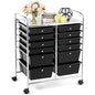 DREAMADE Rolling Cart with Storage Drawers, Utility Cart with Removable Plastic Drawers, Lockable Wheels, Art Cart for Classroom Organization Art Supplies Office Scrapbook (12 Drawers, Black) - color: Black, style: 12 Drawers