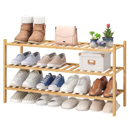 viewcare 3-Tier Long Shoe Rack, Bamboo Wood Shoe Rack for Closet, Entryway & Hallway, Stackable | Beautiful | Functional | Sturdy - color: Natural Bamboo, size: 3-Tier Long