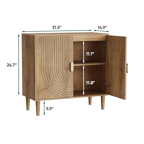 Smuxee Oak Sideboard Cabinet, Freestanding Buffet Cabinet with Line Groove Design, Wood Storage Cabinet with Adjustable Shelf for Living Room, Entryway, Hallway - color: Oak