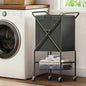 Laundry Basket with Wheels:88L Rolling Laundry Cart Foldable Metal Frame Dirty Clothes Laundry Hamper 36"H 4 Caster 2 Brake Waterproof Removable Liner Carry Handle for Dorm Laundry Room,Gray - color: Gray