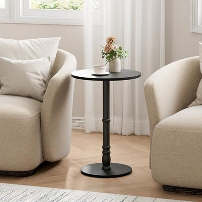 Homleke 16" Round Side Table with Solid Wood Pillar, Large Drink Table | Accent Table for Sofa Side, Wood Top & Base, Easy Assembly, Living Room, Bedroom, Office, Black - color: Black