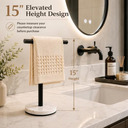 Hand Towel Holder, 15 Inch T-Shape Freestanding Towel Rack Stand for Bathroom & Kitchen Countertop with Matte Black Finish and Marble Base - color: Matte Black