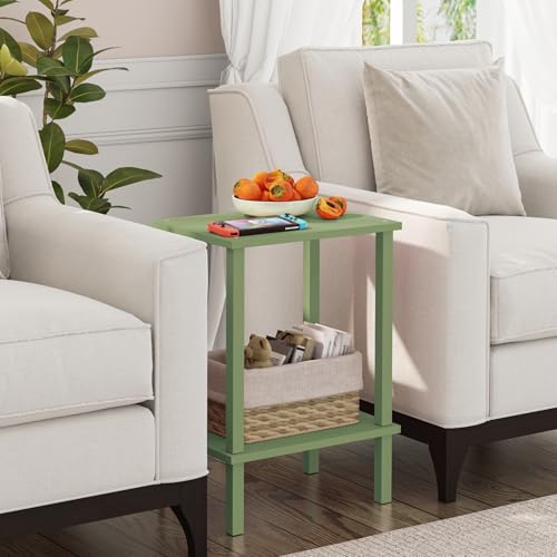 TUTOTAK End Table, Set of 2, Side Table, Nightstand, 2-Tier Storage Shelf, Sofa Table for Small Space, Living Room, Bed Room, Olive Green TB01BOG035 - color: Olive Green