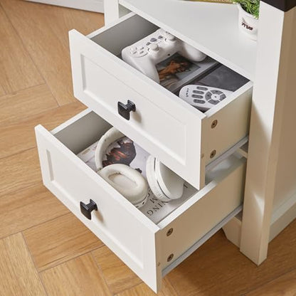 Night Stand Farmhouse Nightstand with Charging Station Bedside Table with Drawers, Wood Couch Side Table End Table for Bedroom, 1 Pack (White 17.5") - color: White 17.5"