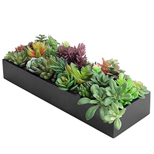 MyGift Artificial Succulent Centerpiece,15.75 Inch Faux Succulents Arrangement Plants in Sleek Black Wooden Rectangular Planter Box - color: Sleek Black Wood