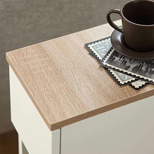 SoBuy Nightstand Narrow Night Stand Modern Design Bedside Furniture Slim End Table Storage Cabinet with Sliding Drawer and Open Compartment, White & Natural FBT111-WN | Slim Dorm Bedsid Table with Open Compartment, White & Natural FBT111-WN