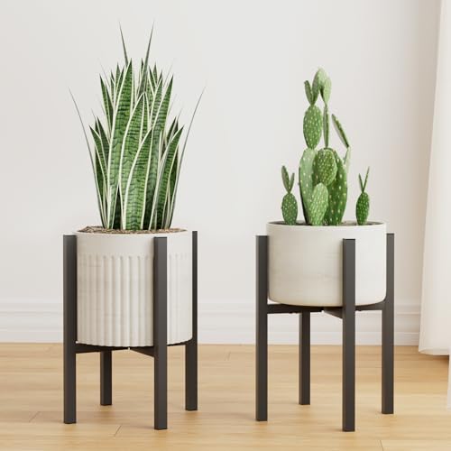 Linpla 2-Pack Adjustable Metal Plant Stand Indoor Outdoor - Fits 8 to 12 Inches Pots - Mid Century Modern Planter Stand Black Flower Pot Holder Home Decor for Gardening Gifts