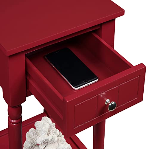 Convenience Concepts French Country Khloe 1 Drawer Accent End Table 14" - Traditional Farmhouse Side Table with Storage Drawer and Shelf for Living Room, Cranberry Red - color: Cranberry Red
