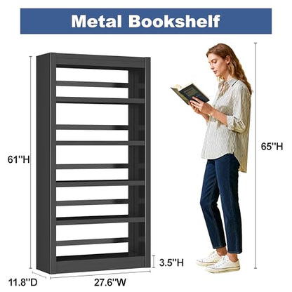 61" 5-Tier Metal Bookshelf,4 Adjustable Shelves,Large Capacity(Black) | 200LB Capacity,No Screws Easy Assemble,Sturdy,Steel,Modern for Living Room - color: Black, size: 61"Hx27.5"Wx11.8"D