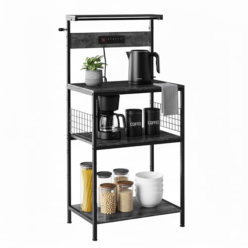 Simple Deluxe Kitchen Bakers Rack with Power Outlet, Coffee Bar Accessories Table, 4-Tier Adjustable Storage Shelf for Spices, Freestanding Appliance Organizer, 23.6 Inch, Gray - color: Grey, size: 23.6 inch