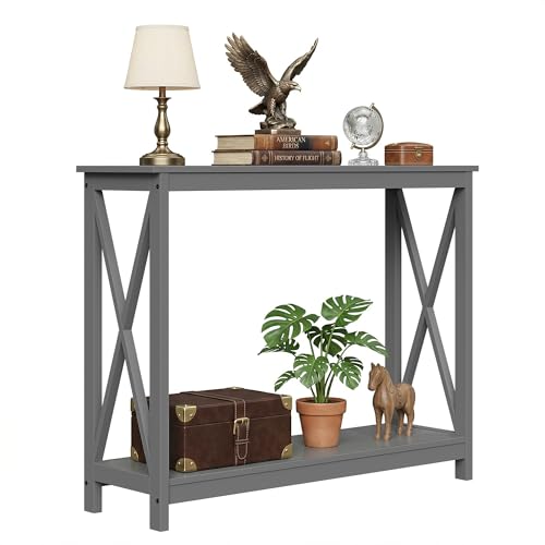 ZENY Console Table, Entryway Table, Narrow Sofa Table with 2-Tier Shelves, Entrance Table for Living Room, Entryway, Hallway, Foyer (Grey) - color: Grey, size: 39.4"W