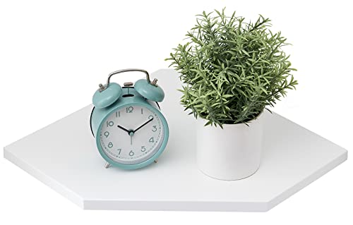 Corner Wall Shelf, Solid Oak Wood White Floating Corner Shelf Organizer with Wire Hole Small Plant Display for Kitchen Living Room Bedroom - color: White,oak, size: 13.2inch