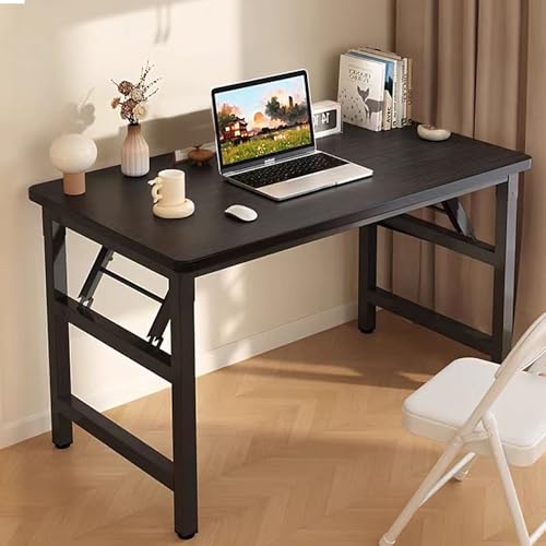 Folding Desk,39.4 Inch No Assembly Folding Computer Desk, Space-Saving Small Desk for Home Office Bedroom Dorm Study, Compact Portable Foldable Laptop Desk - color: Frame：black/Board：black, size: 39.4" x 19.7"