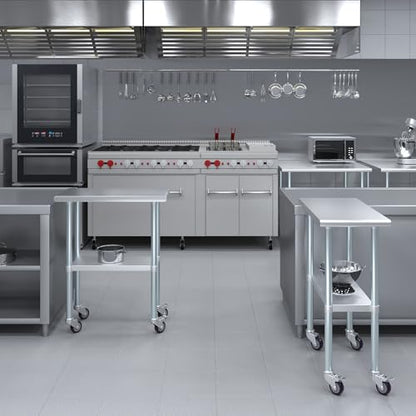 AmGood 15" Long x 30" Deep Stainless Steel Table with Casters - size: 15" Long x 30" Deep