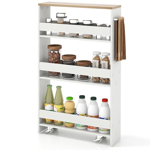 SlickBlue Rolling Serving Cart Narrow with Open Shelves for Kitchen Bathroom Living Room - color: White